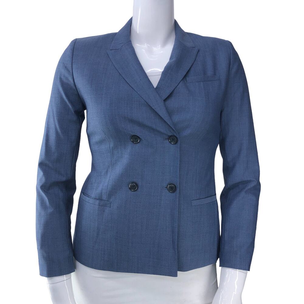 Banana Republic Womens Size 8 Double Breasted Blazer Jacket Blue Wool Stretch